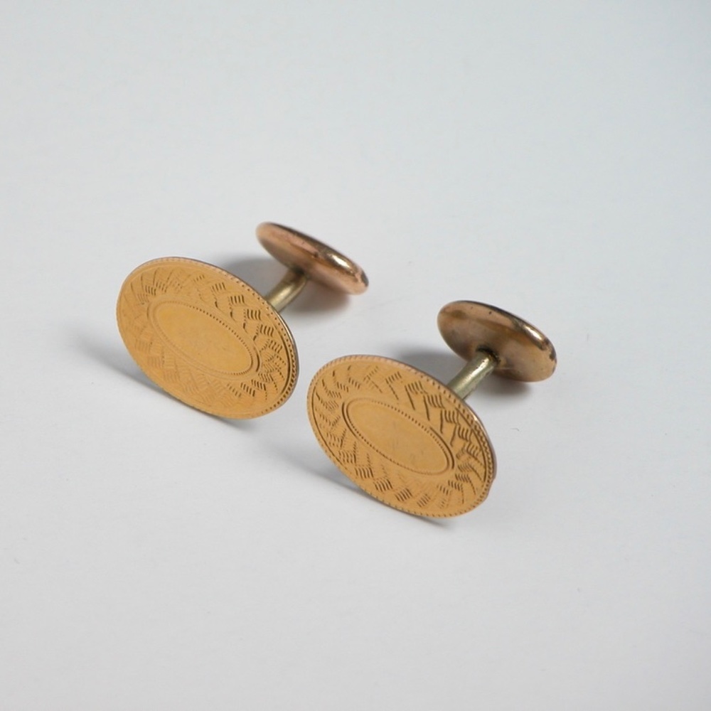 Antique 1930s 40s Gold Tone Oval Cufflinks